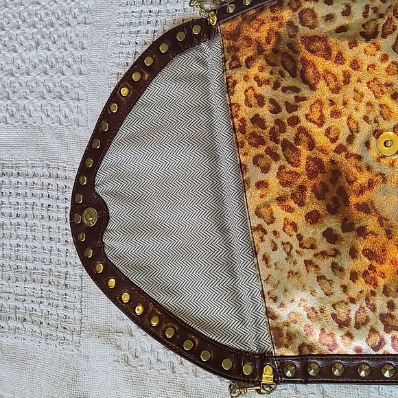 Steve Madden Leopard Print Golden Studs Chain Strap Purse/Clutch - Picture 3 of 16